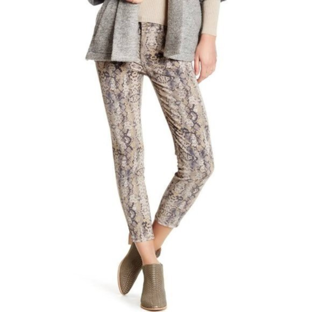 Free People Snake Print Skinny Jeans Crop Pants Taupe Natural Combo Women's 26